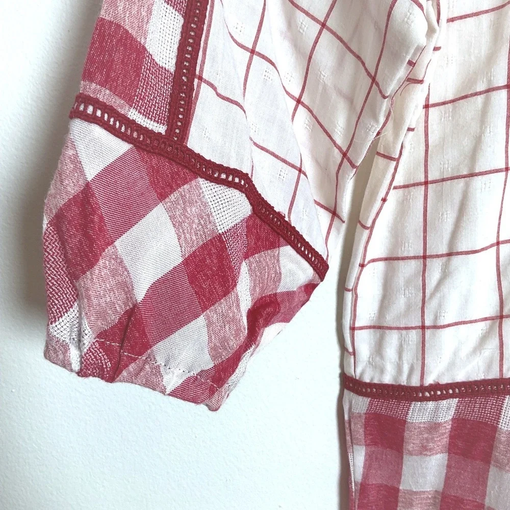 Hayden Girls Red White Plaid Checkered Tassel‎ Peplum Blouse Top Size L NWT